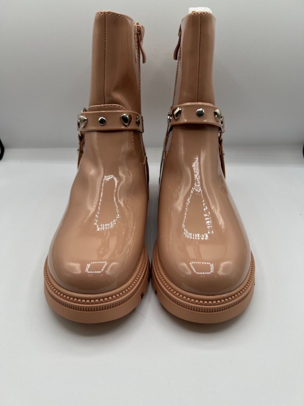 Olivia Miller Girl Blush Harness Lug Sole Boots Size 4 Patent Studded NWB